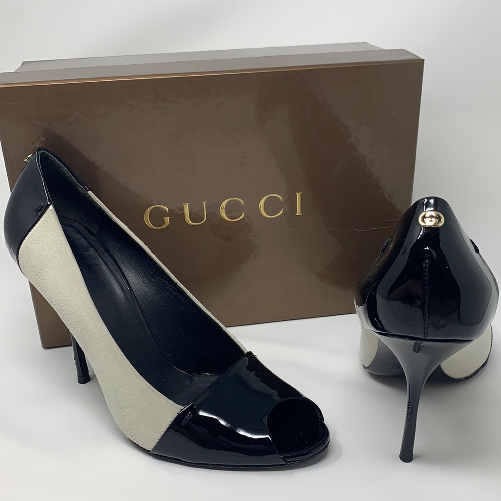 Gucci black & white pumps in patent/suede leather